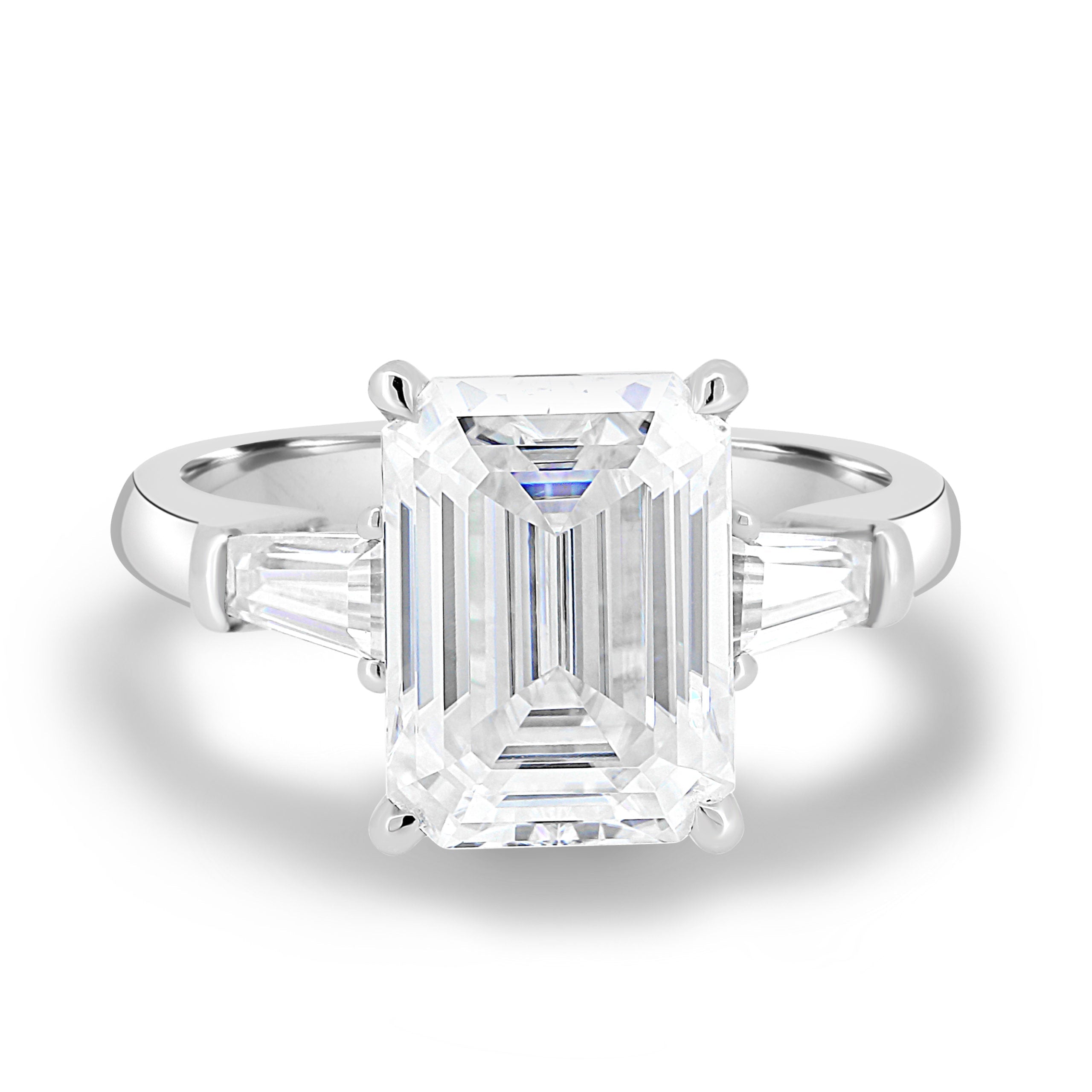 4.40 CT Emerald Moissanite Three Stones Engagement Ring