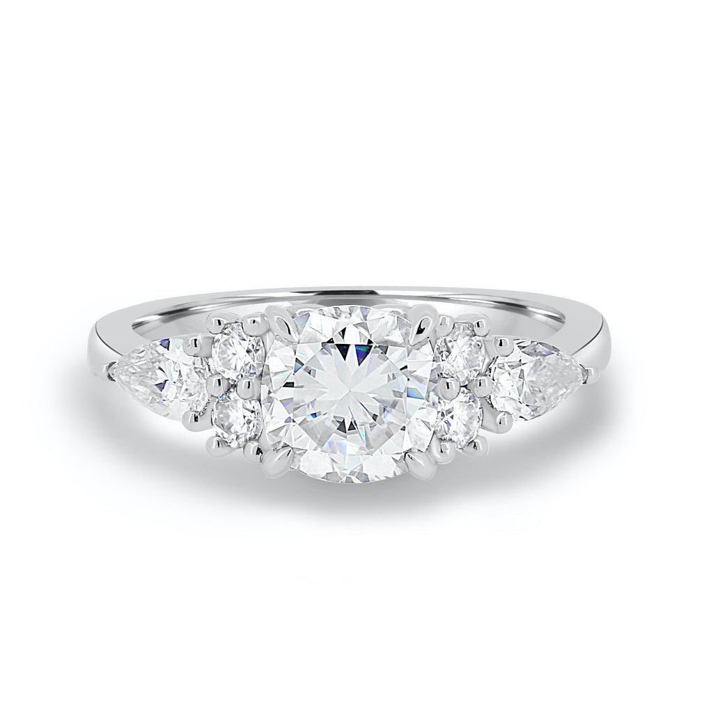 1.25CT Round Cut Cluster Moissanite Engagement Ring