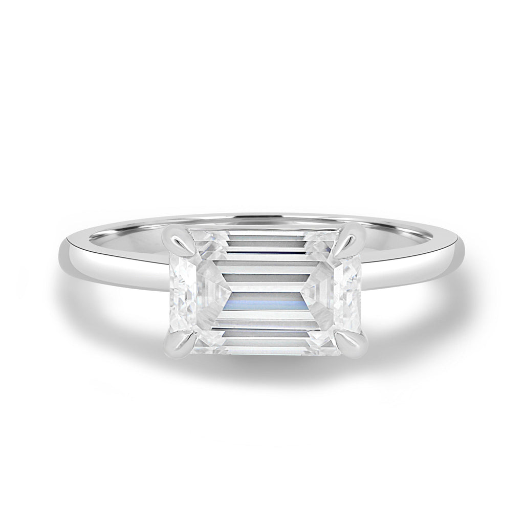 1.60 CT East West Emerald Cut Moissanite Solitaire Engagement Ring