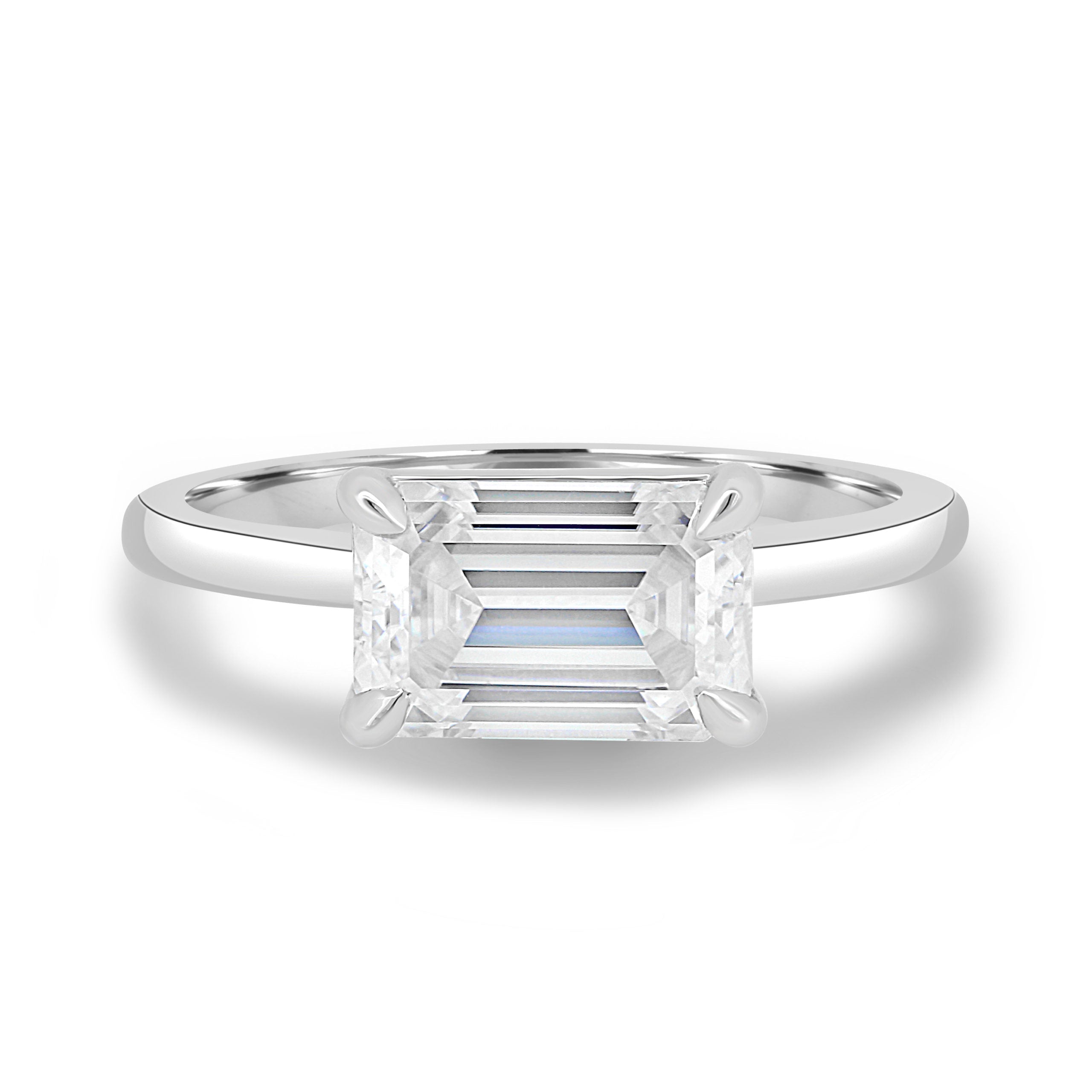 1.60 CT East West Emerald Cut Moissanite Solitaire Engagement Ring
