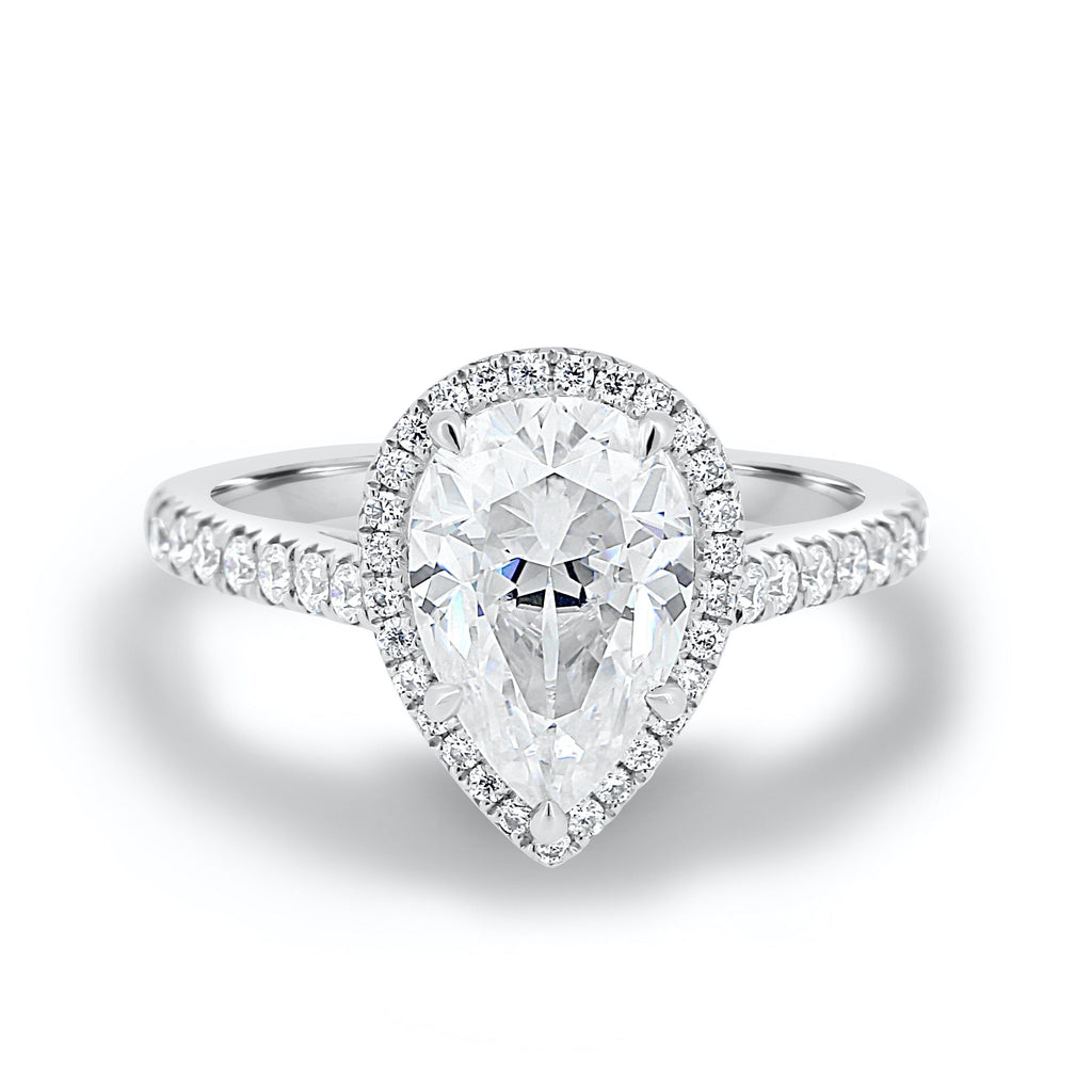 1.93 CT Pear Cut Moissanite Halo Engagement Ring