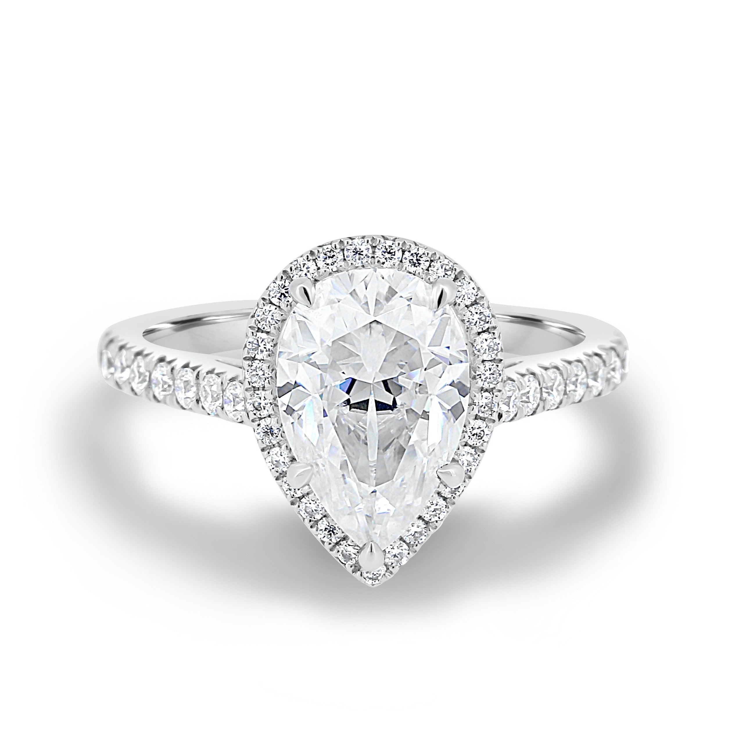 1.93 CT Pear Cut Moissanite Halo Engagement Ring