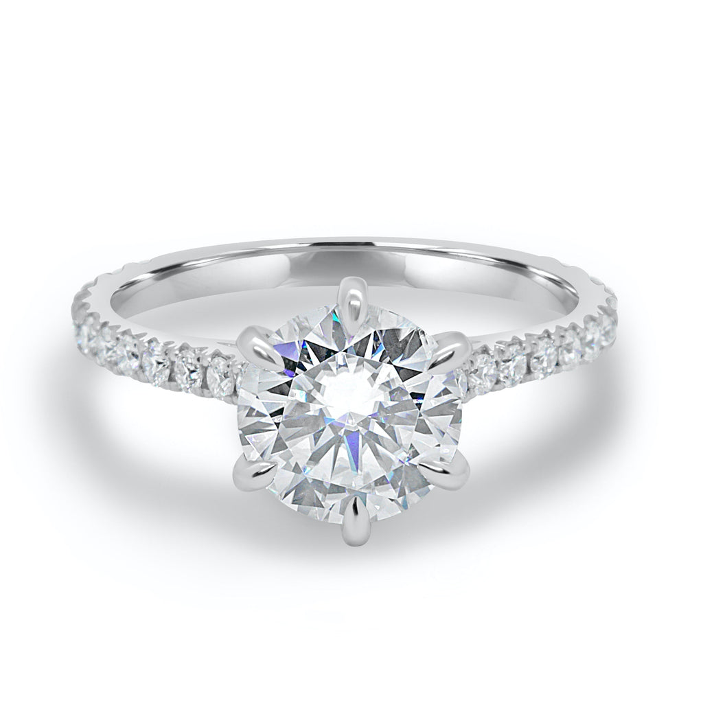1.35 CT  Round Cut Pave Style Moissanite Engagement Ring