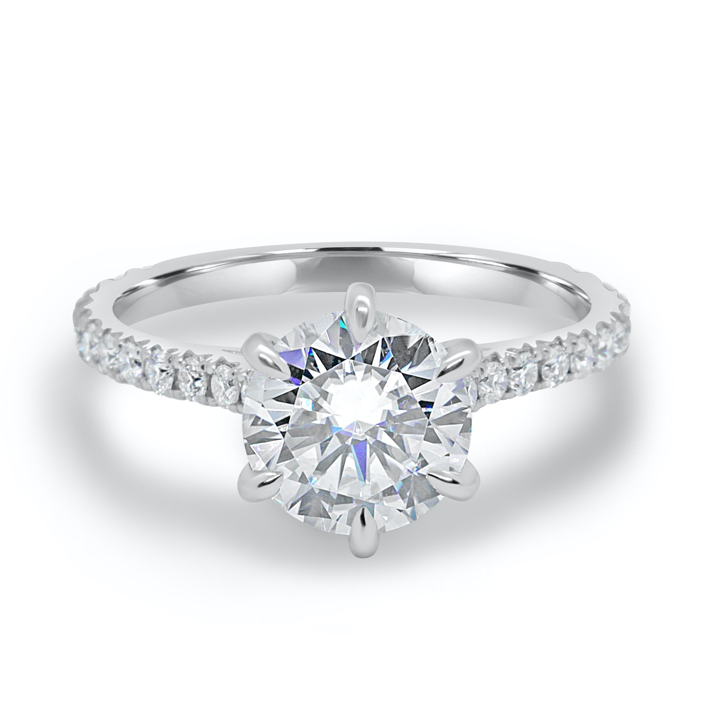 1.35 CT  Round Cut Pave Style Moissanite Engagement Ring