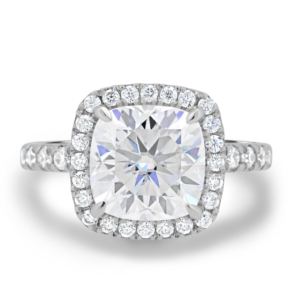 2.50 CT Cushion Moissanite Halo Pave Setting Engagement Ring