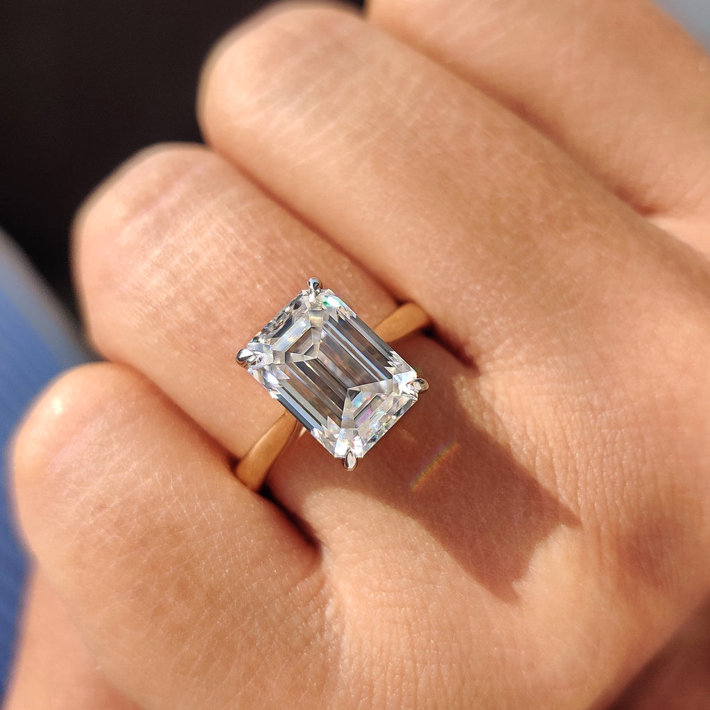 Cathedral Emerald Cut Ring With Tapered Shank Band