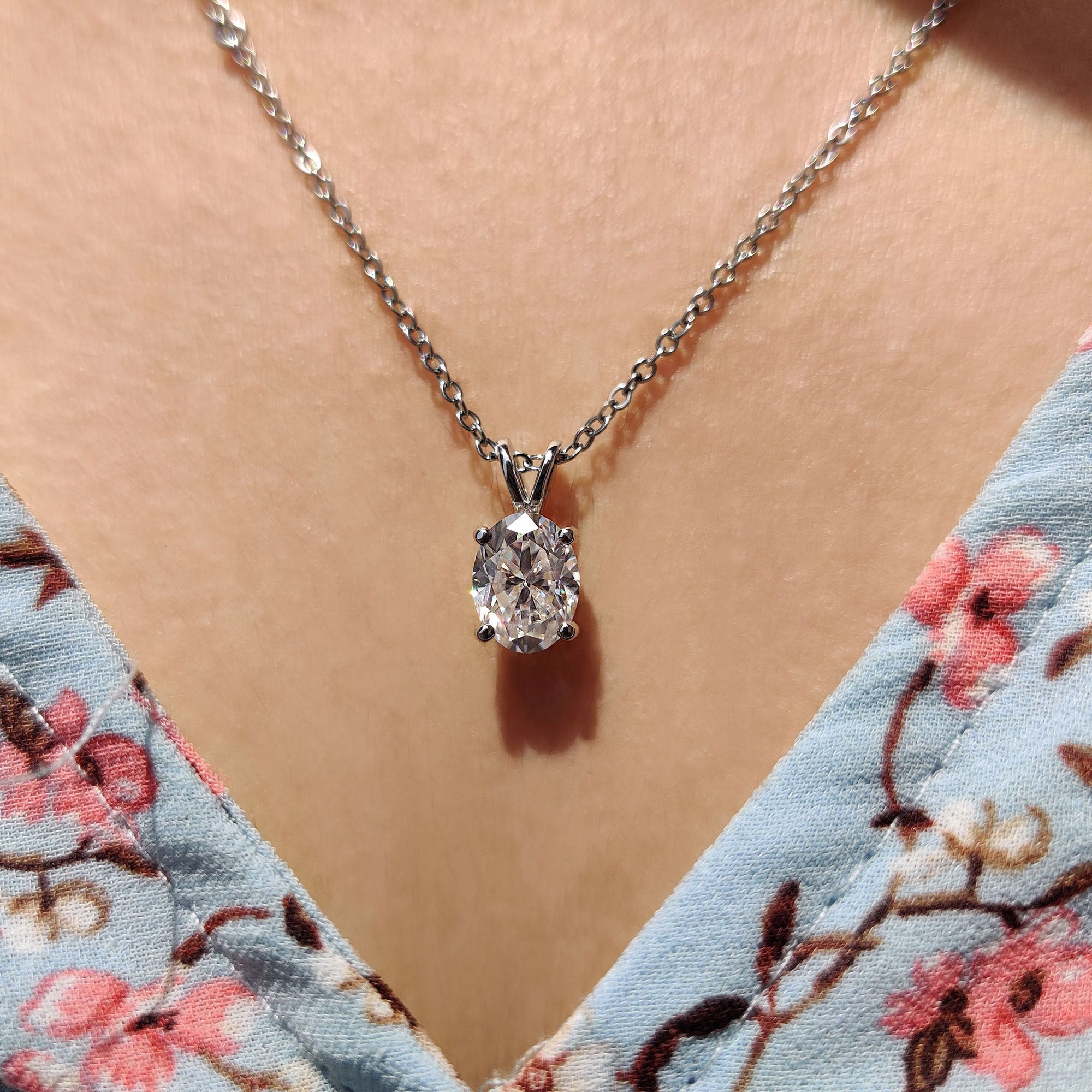 Oval Cut Moissanite Pendant In Solitaire Bunny Ear Bail Main image