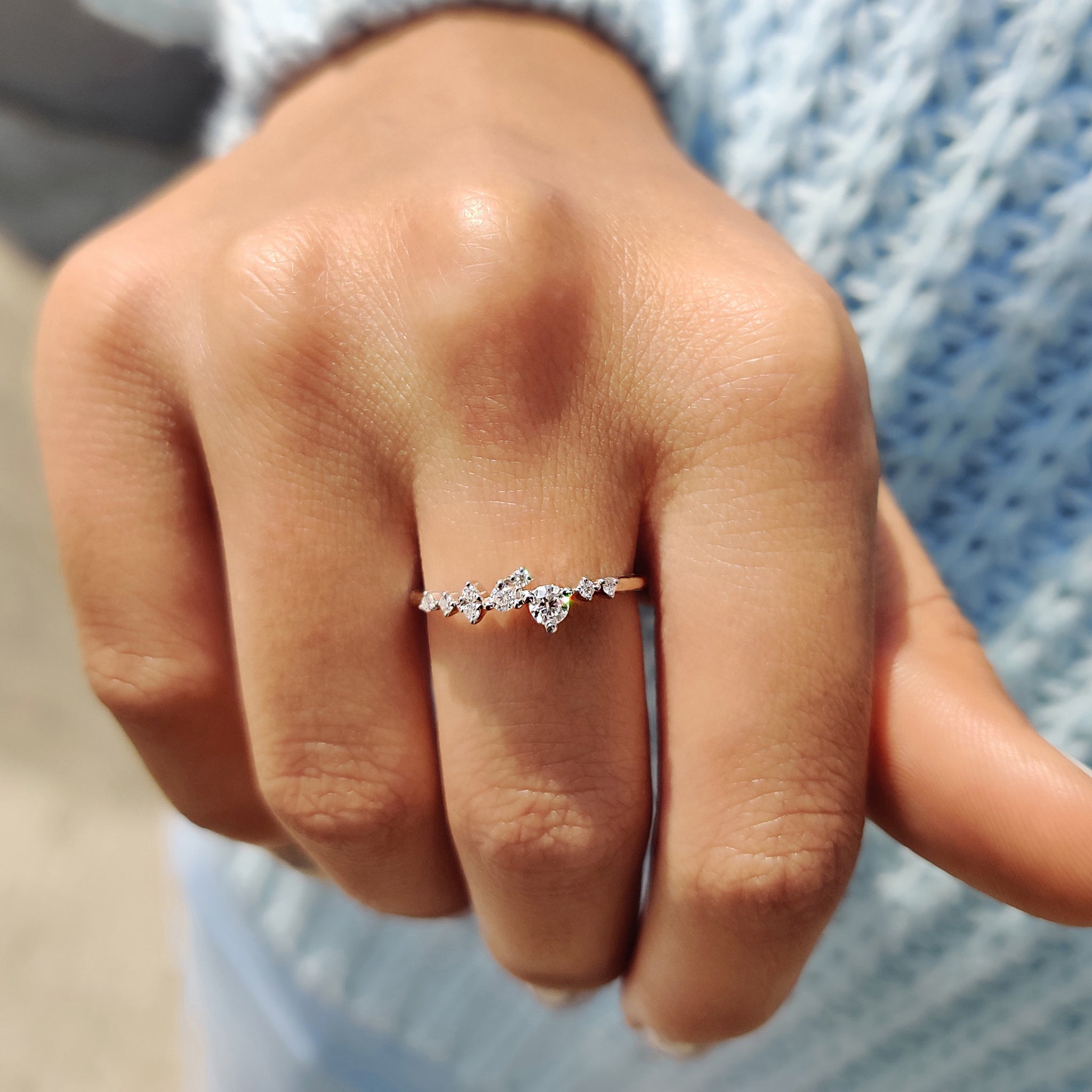 White Gold Round Diamond Cluster Wedding Band