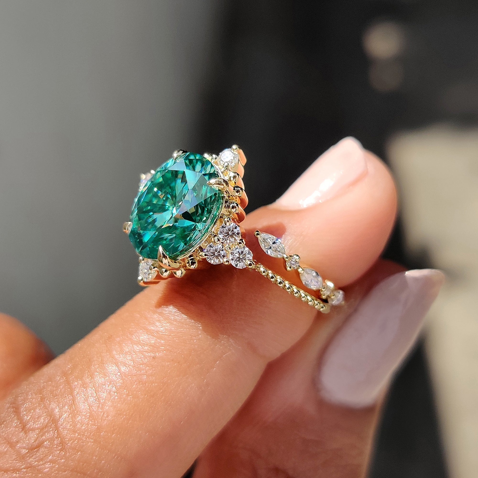 Oval Cut Yellow Gold Bridal Set With Marquise Open Gap Band