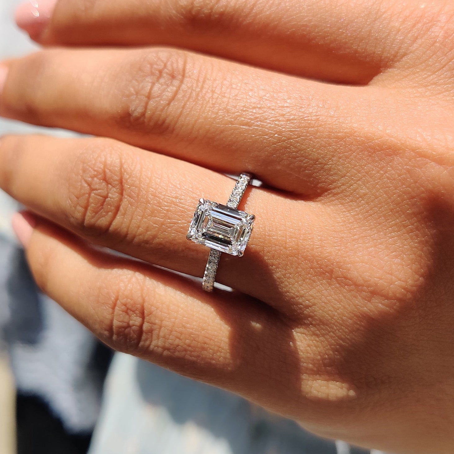 Gold Emerald Cut Engagement Ring in Pave Setting Beauty Main image
