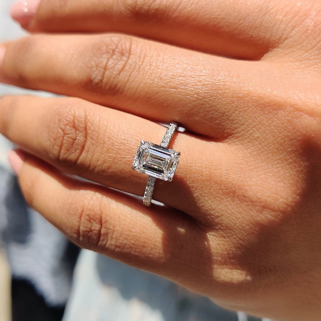 Gold Emerald Cut Engagement Ring in Pave Setting Beauty