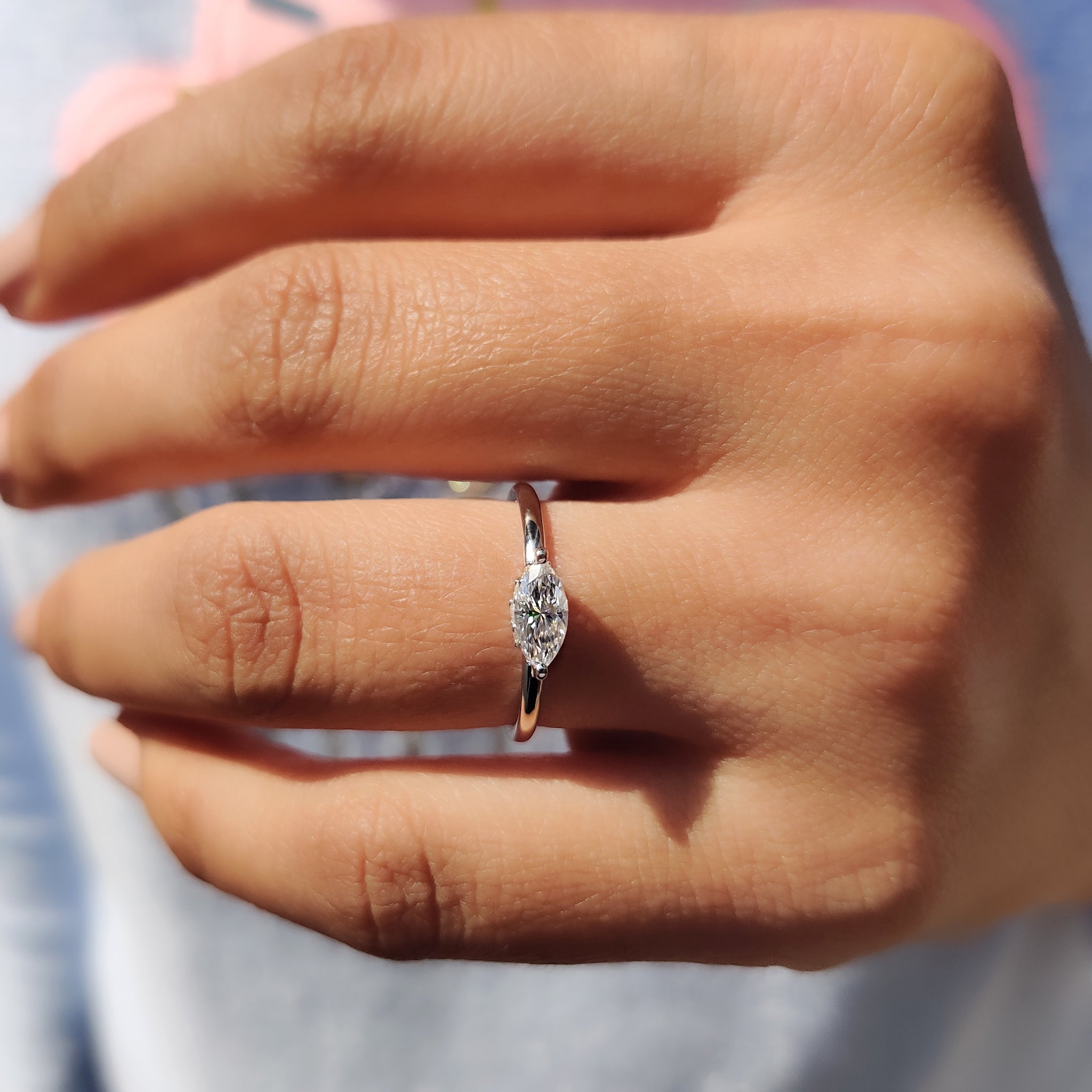 Round Side Stone With East West Marquise Ring Secondary image
