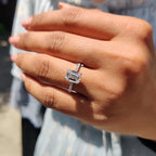 White Gold Emerald Cut Engagement Ring In Hidden Halo Design