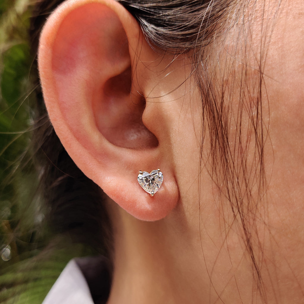 Heart Cut Moissanite Earrings Featuring Screw Back