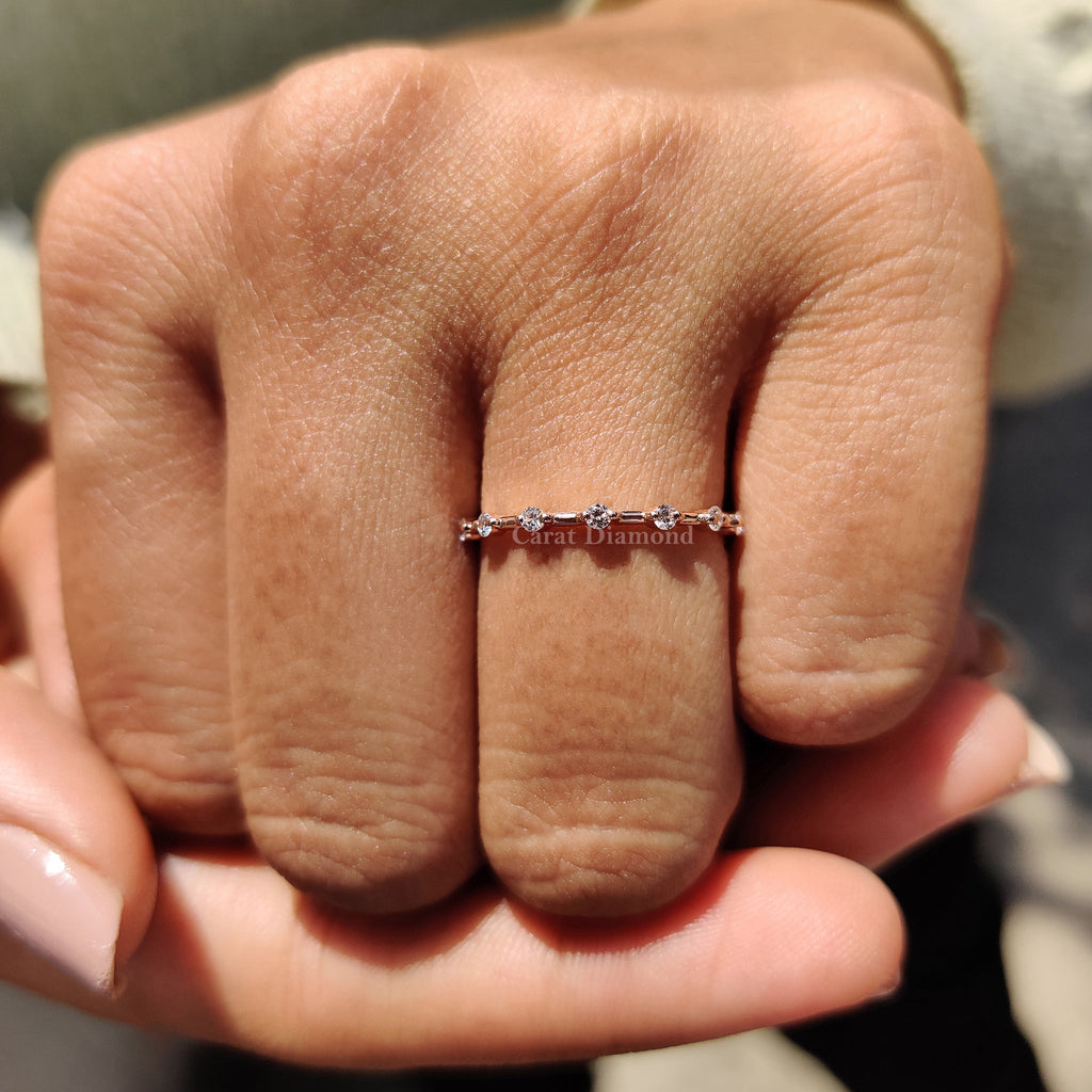 Round Cut Half Eternity Style Rose Gold Wedding Ring