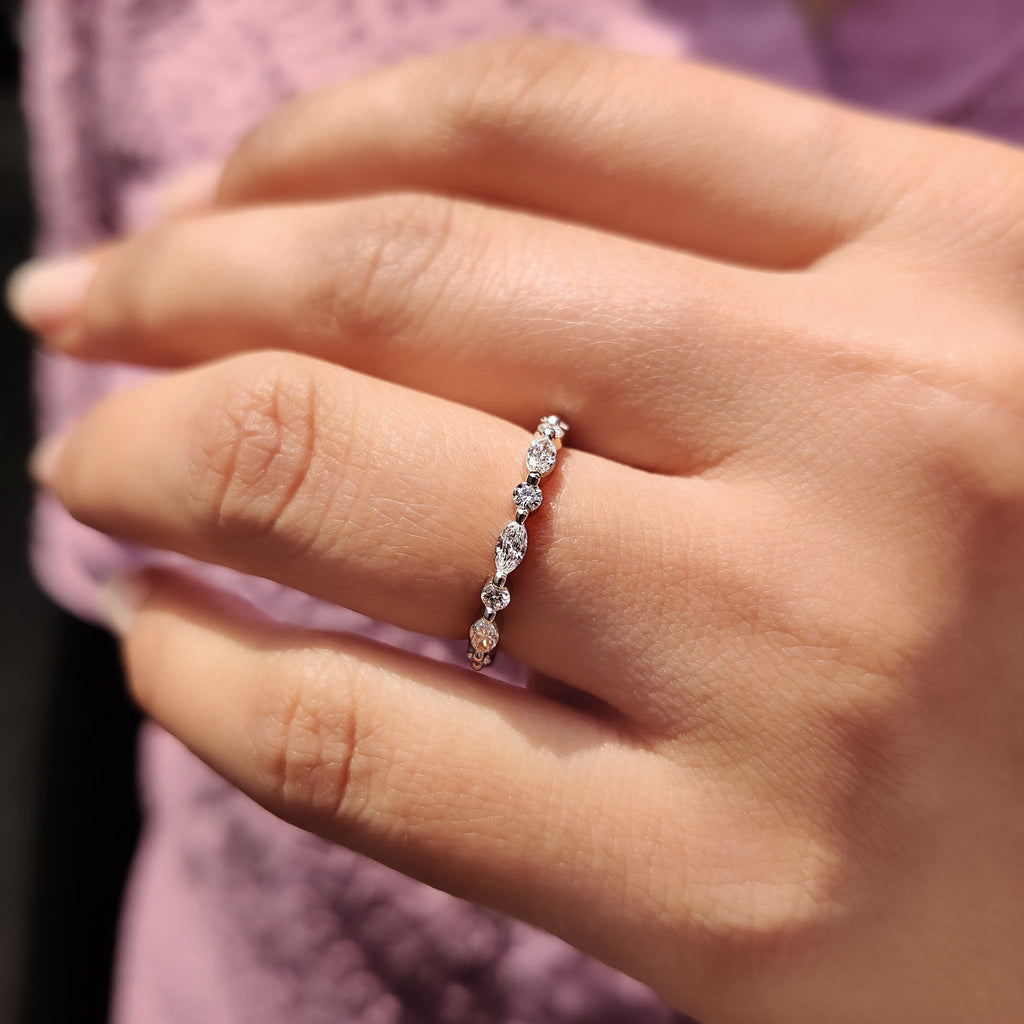 White Gold Diamond Band With Marquise And Round Cut