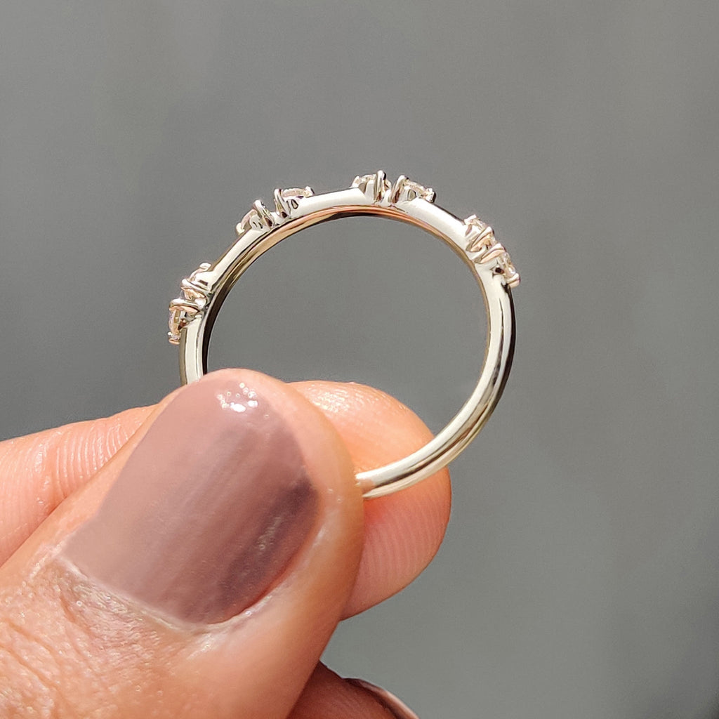 Round Cut Distance Pave Yellow Gold Diamond Band