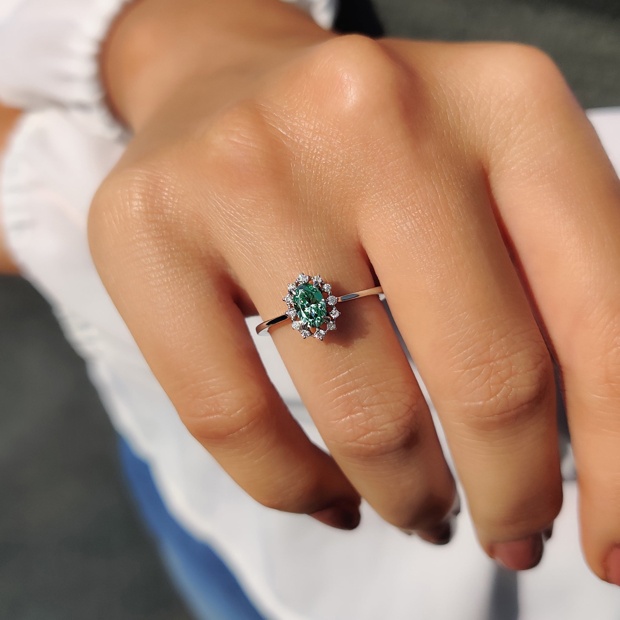 Oval Halo Engagement Ring In Cathedral Setting Secondary image