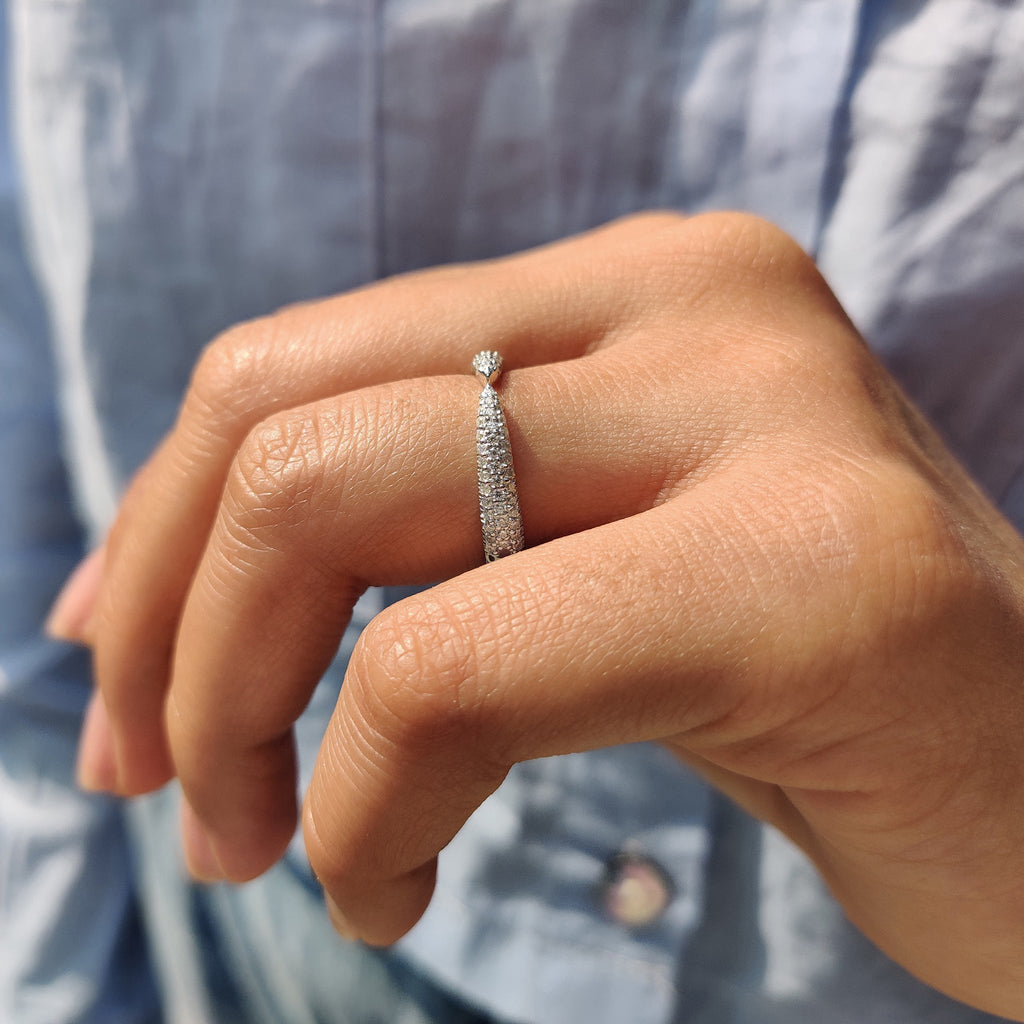Three Side Pave Open Wedding Band With Round Cut