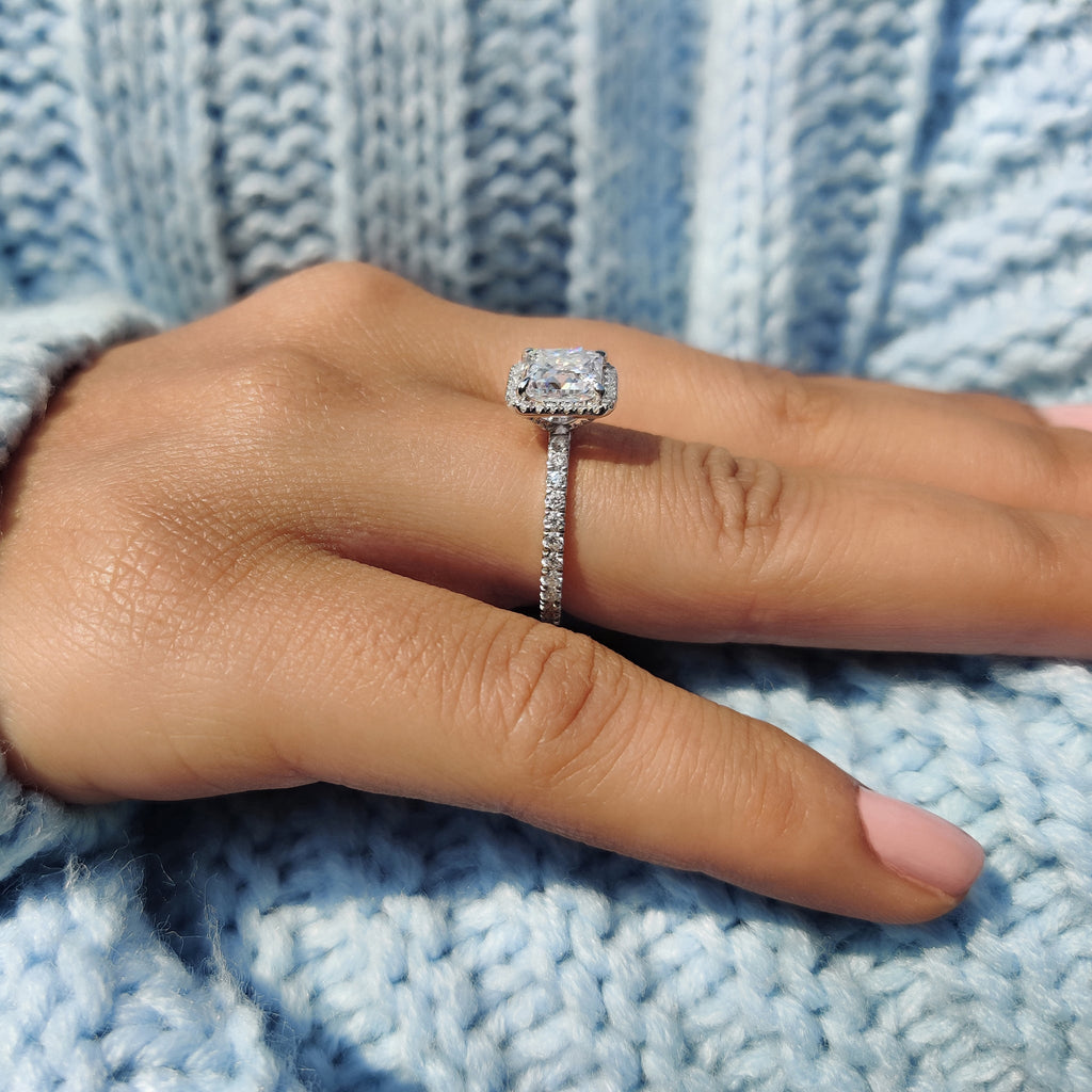Princess Cut Moissanite Ring in classic pave setting