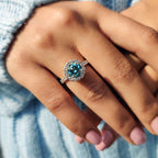 Cyan Blue Moissanite Round Cut Ring