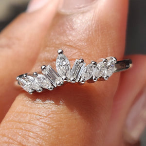 Curved Wedding Band With Marquise And Baguette Stone