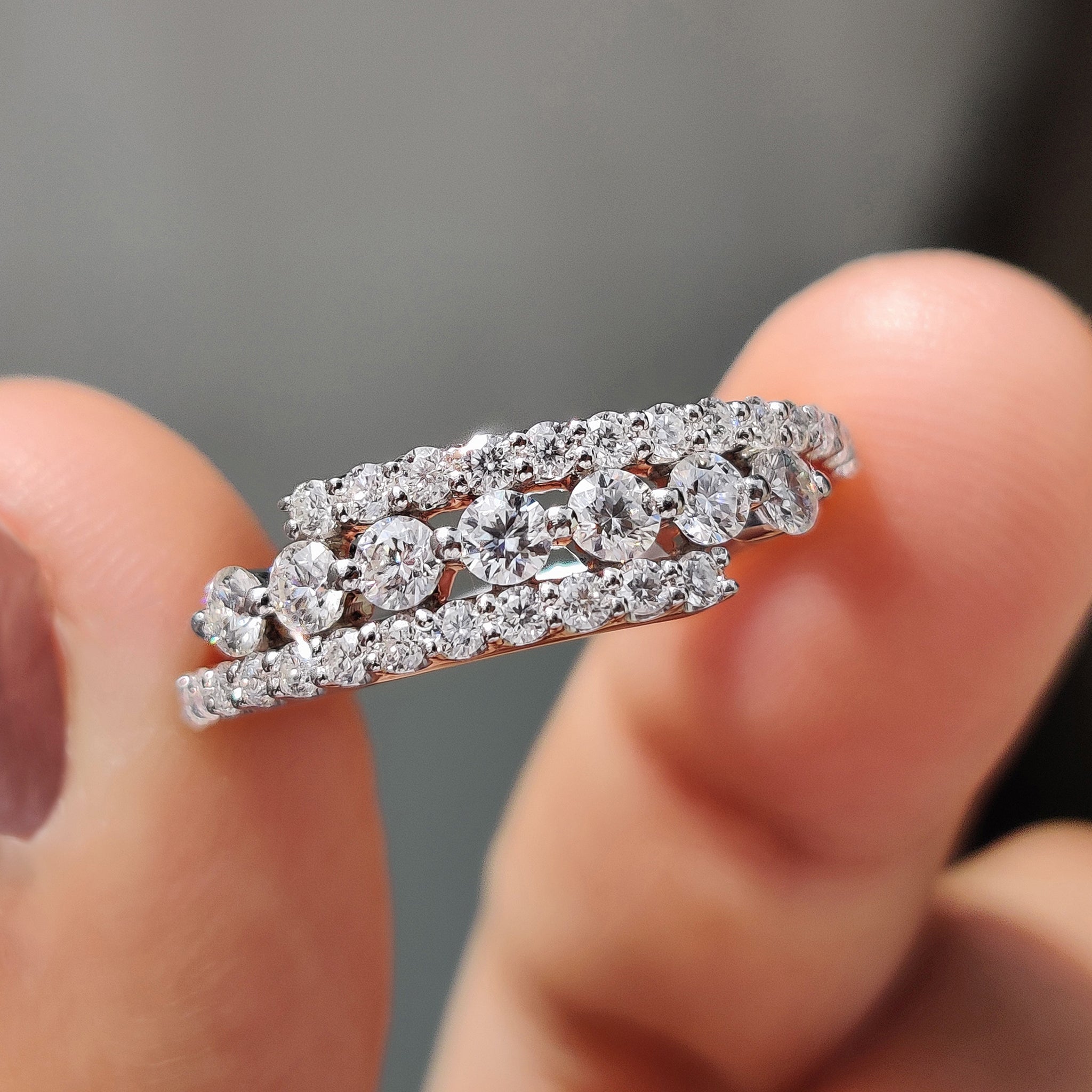 3 Row Pave Diamond Band With Bypass Setting
