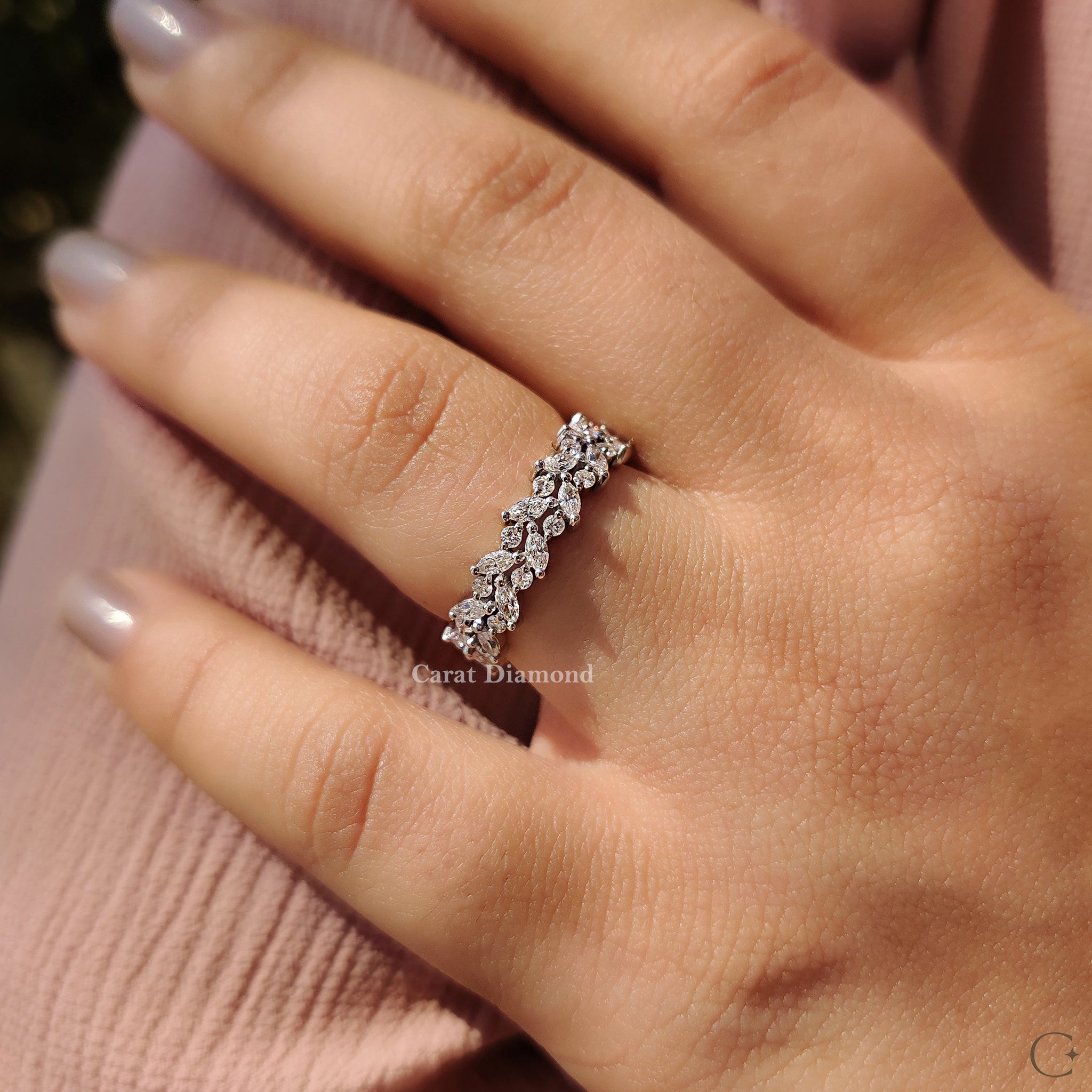 Marquise And Round Wedding Band With Eternity Style