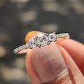 Round Rose Cut 3 Stone Engagement Ring With Pave Setting