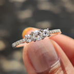 Round Rose Cut 3 Stone Engagement Ring With Pave Setting