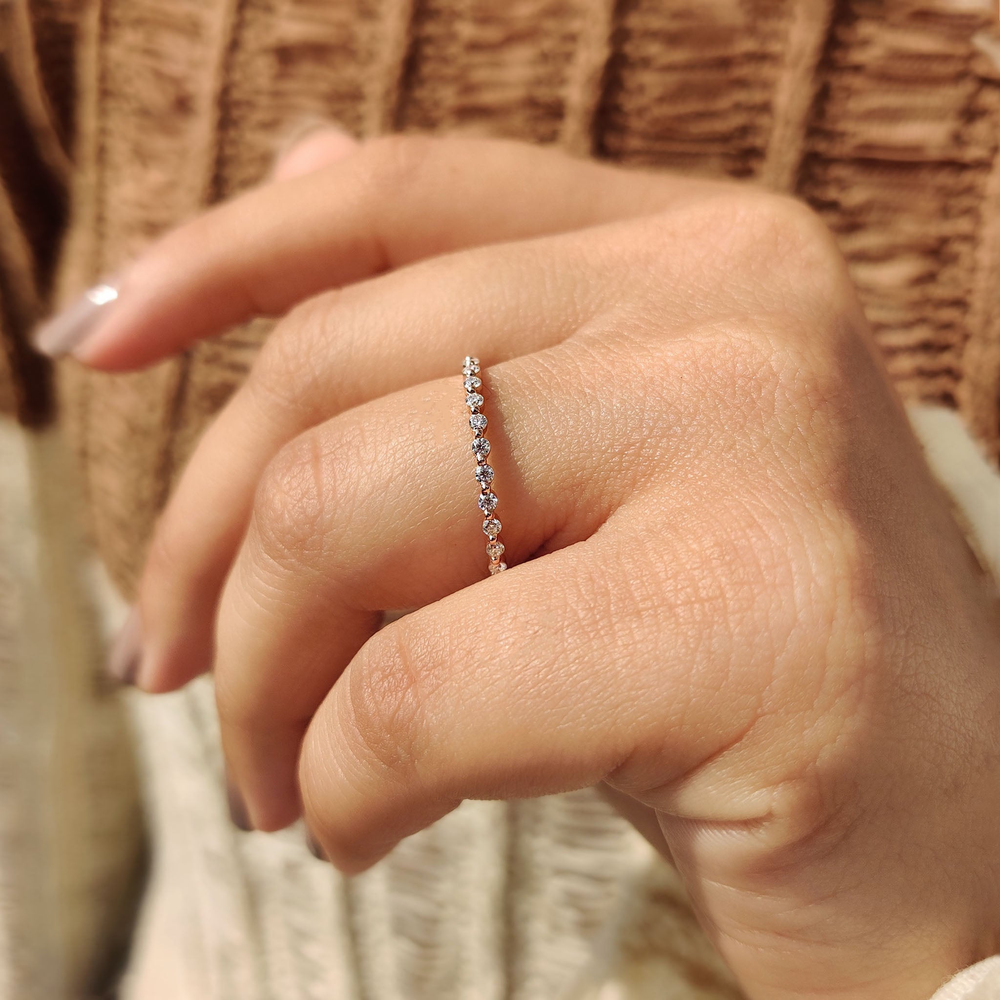 Minimalist wedding band Featuring Round Cut