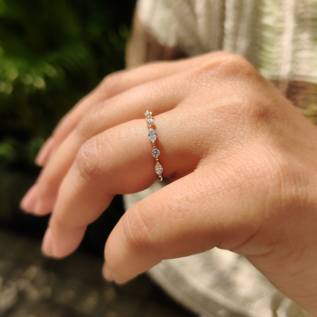 3/4 Eternity Marquise And Round Wedding Band