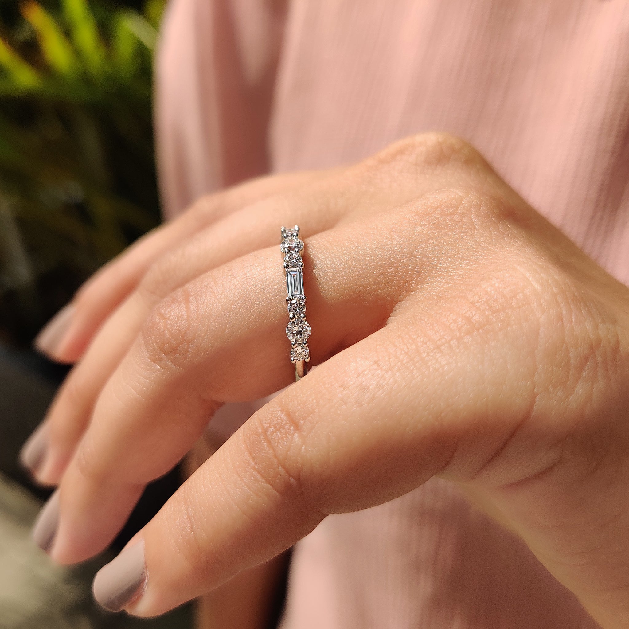 Half Eternity Wedding Band In Round And Baguette Diamond