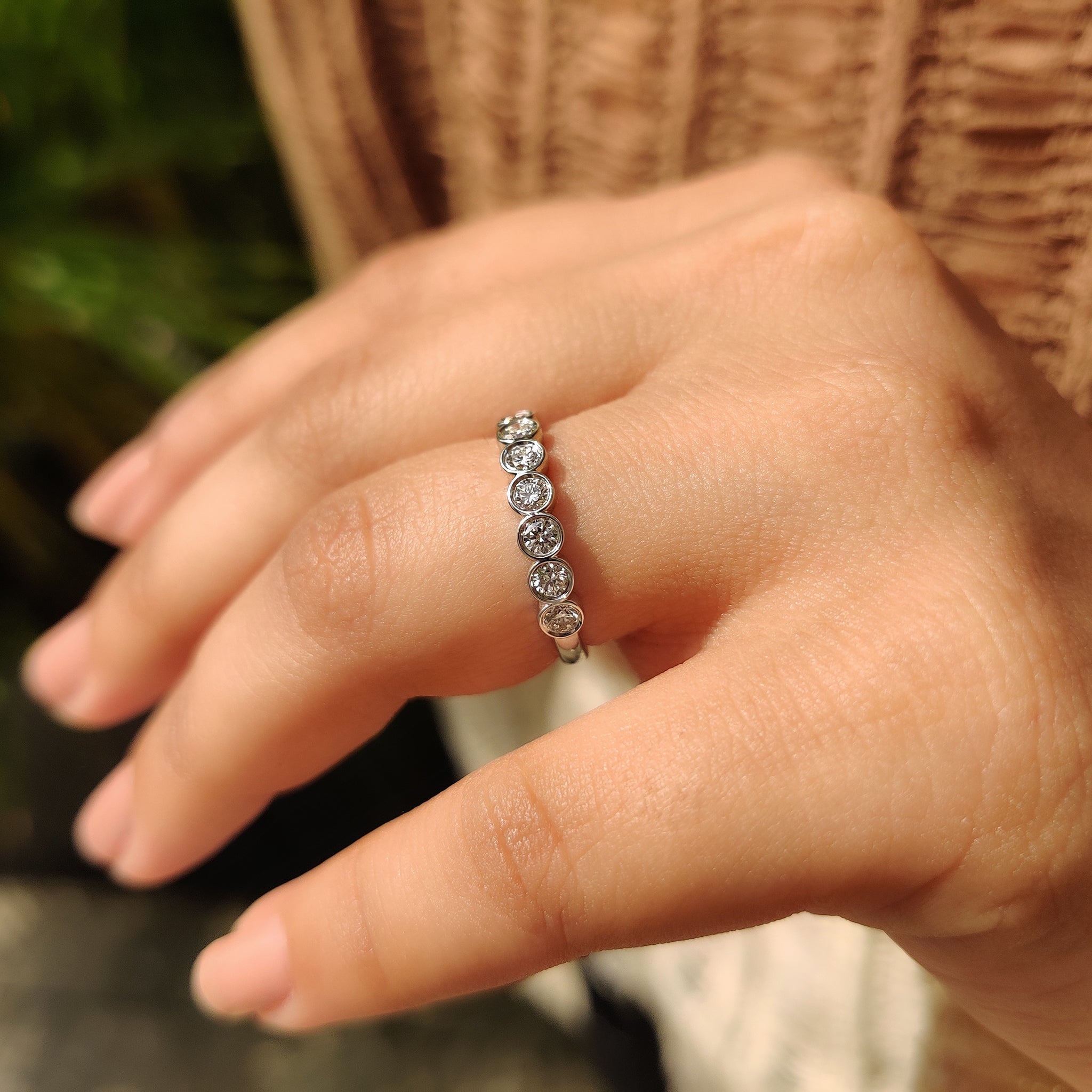 Bezel Set Wedding Band In Round Cut Diamond