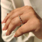 Round Cut Yellow Gold Diamond Wedding Band With Marquise Outline