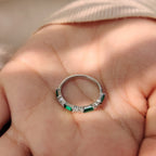 Emerald And Diamond Wedding Band In Half Eternity