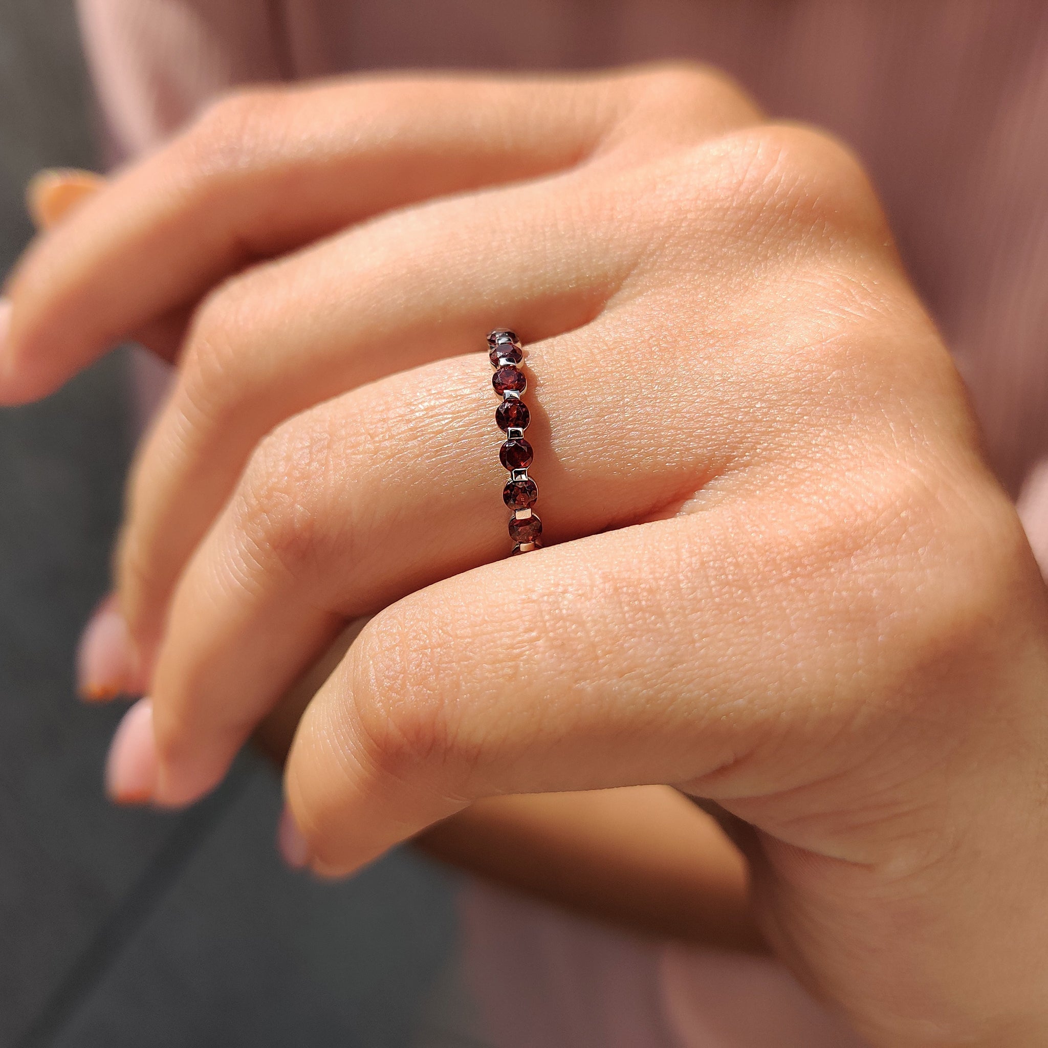 Round Cut Garnet Wedding Ring