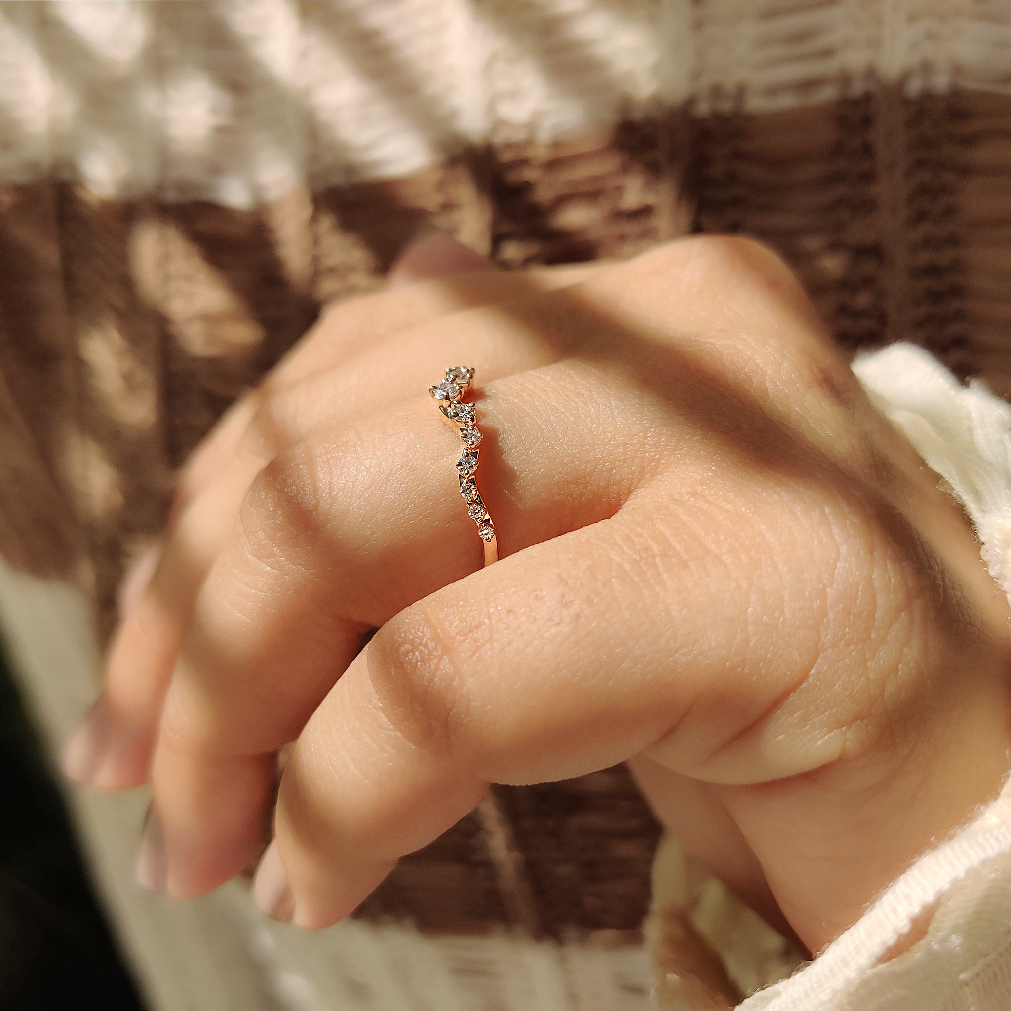 Rose Gold Diamond Wedding band With Curved Style