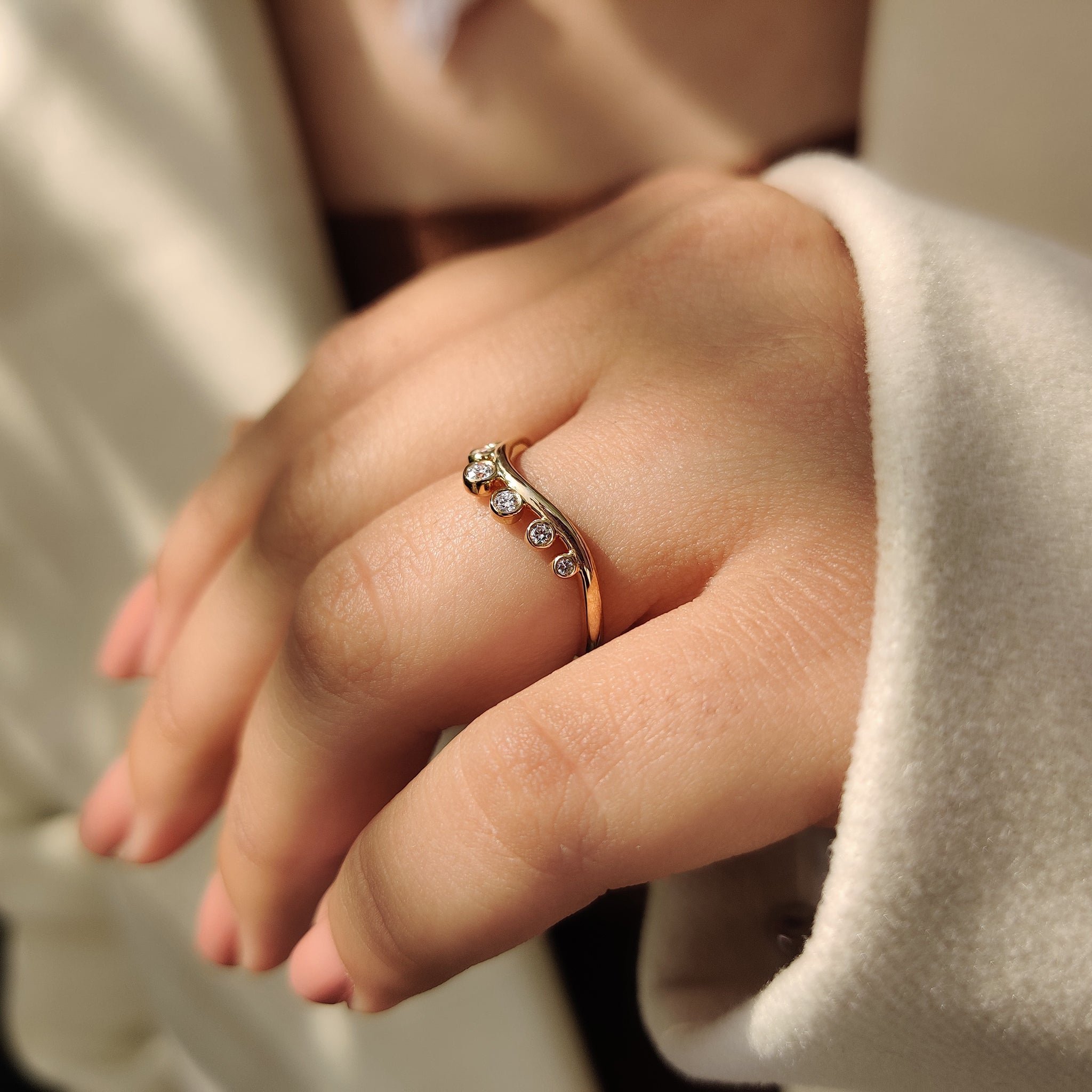 Bezel Set Curved Gold Wedding Band