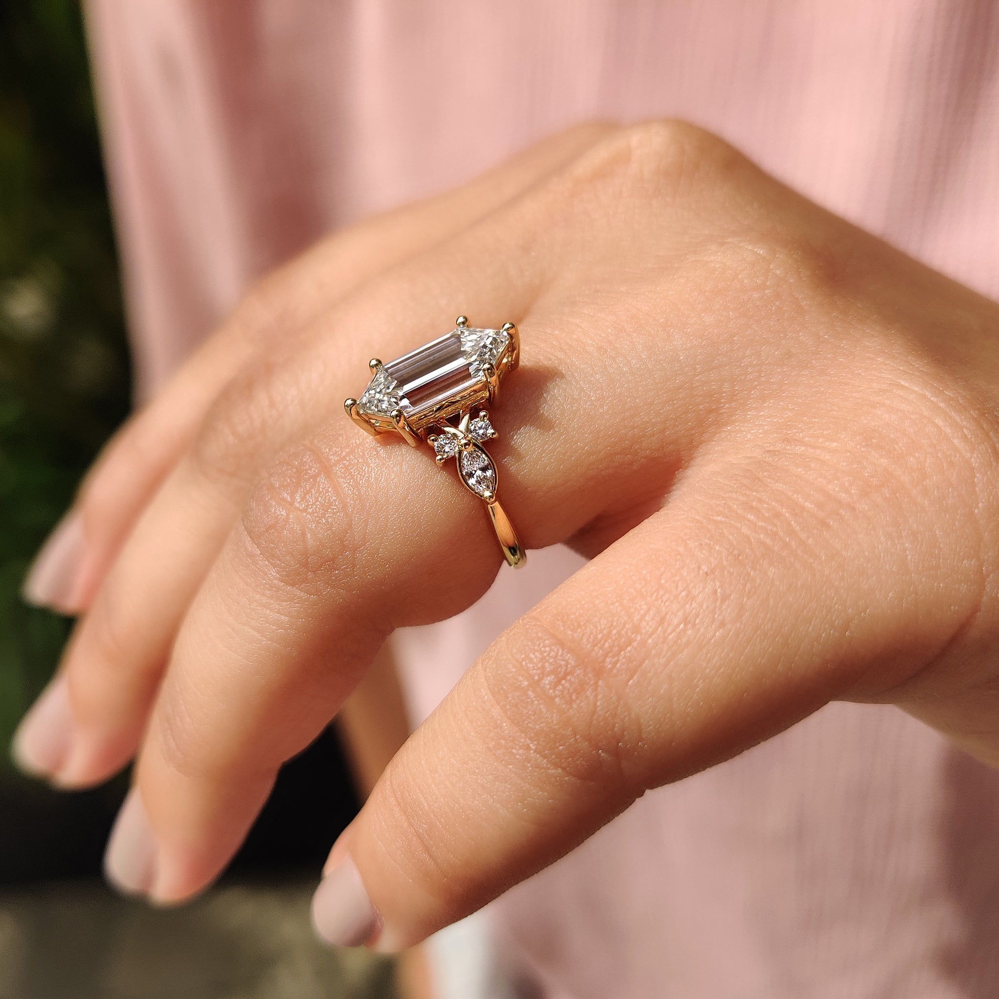 Elongated Hexagon Engagement Ring In Cluster Style