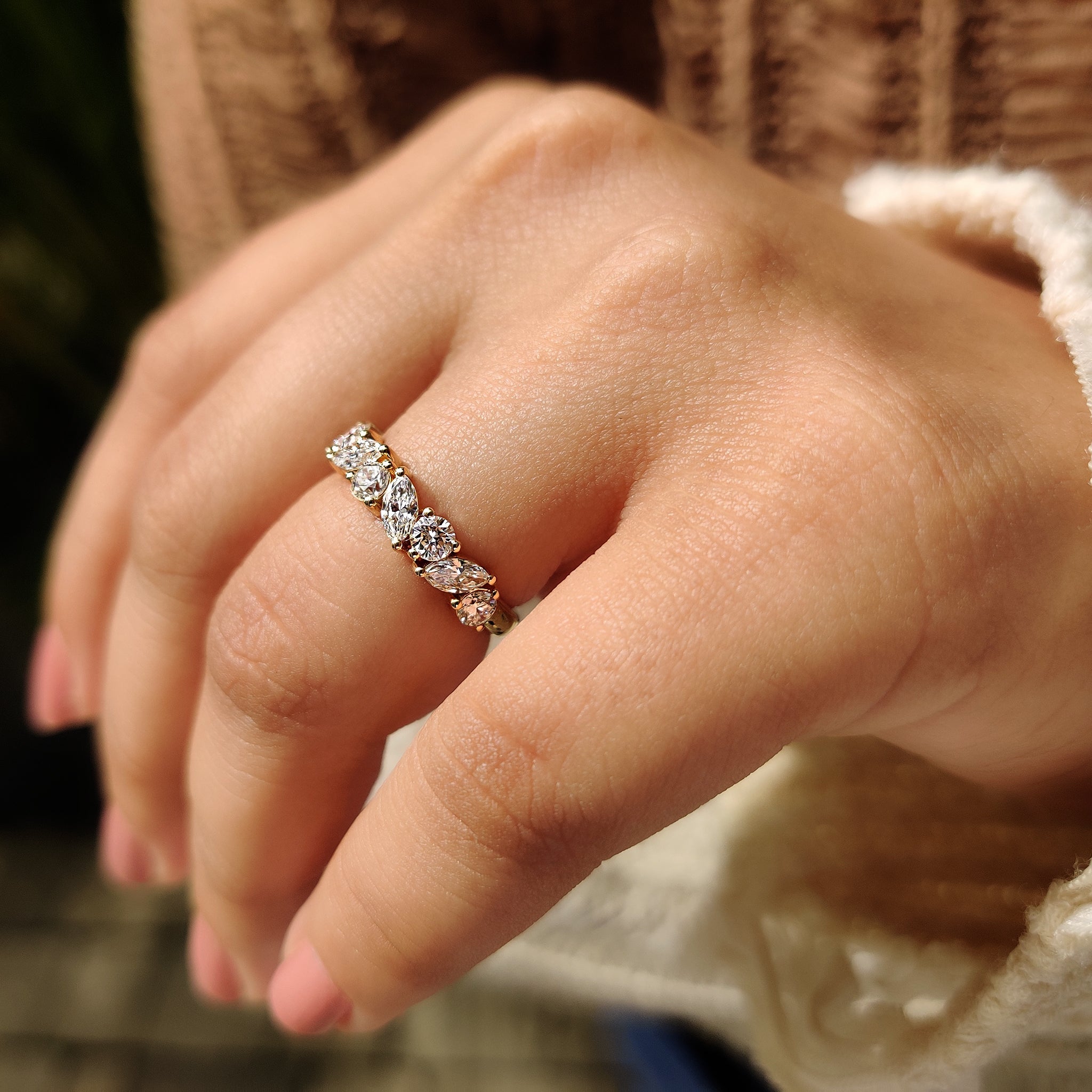 Half Eternity Marquise And Round Wedding Band