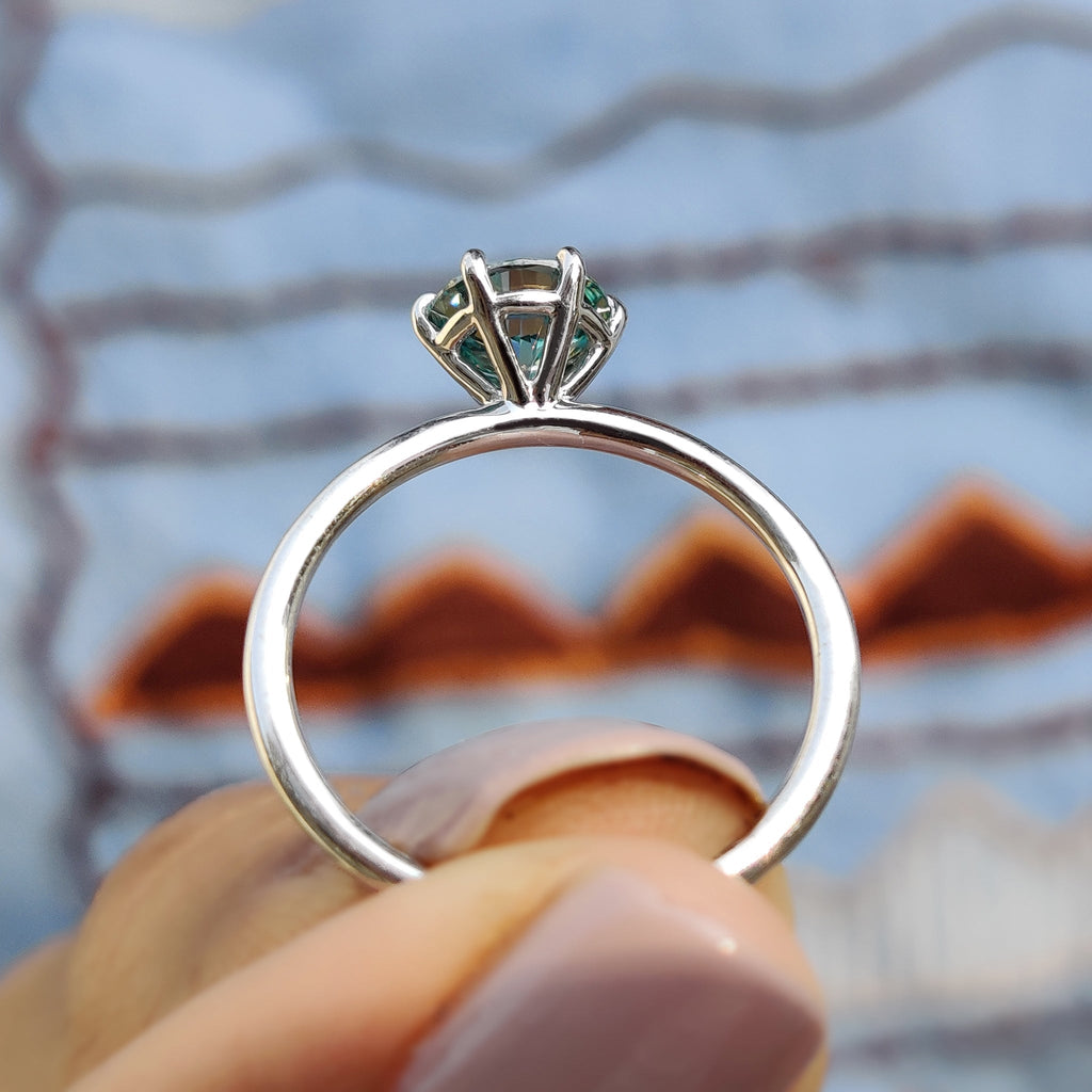 Green Stone Round Solitaire Engagement Ring