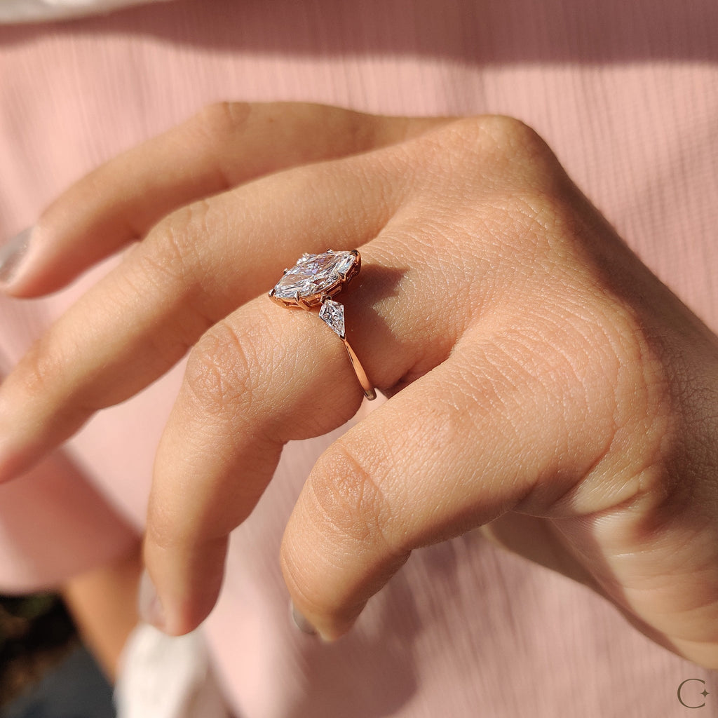 3 Stone Engagement Ring With Marquise And Kite Cut