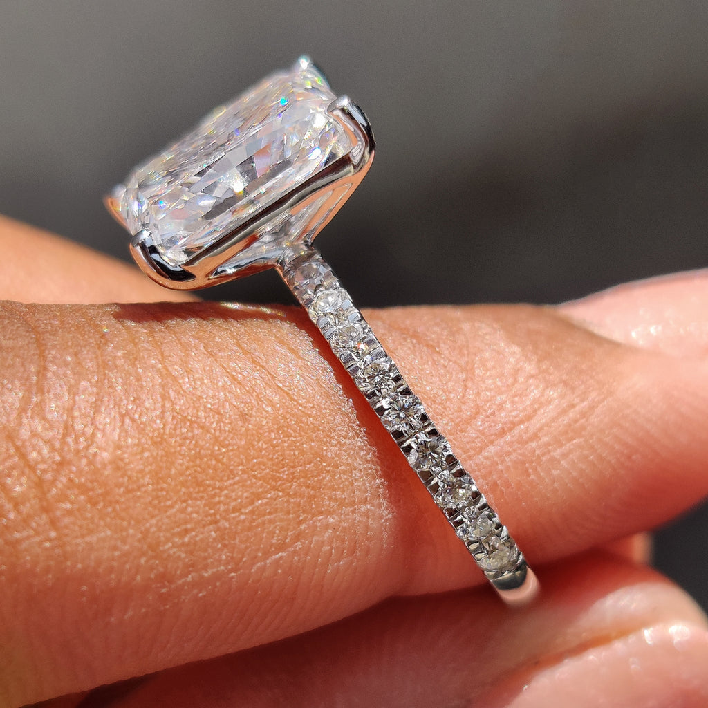 Radiant Engagement Ring With Pave Diamonds