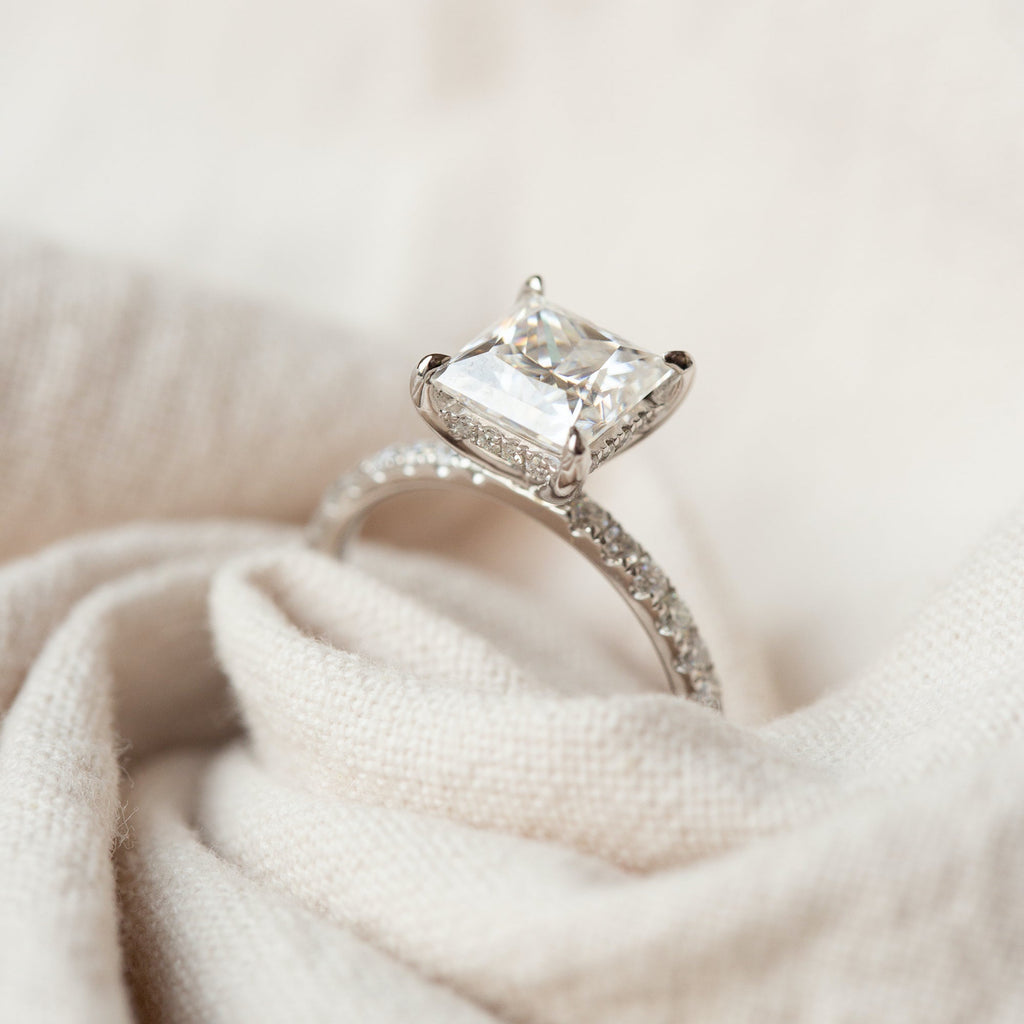 1.75 CT Princess Moissanite Hidden Halo Pave Setting Engagement Ring