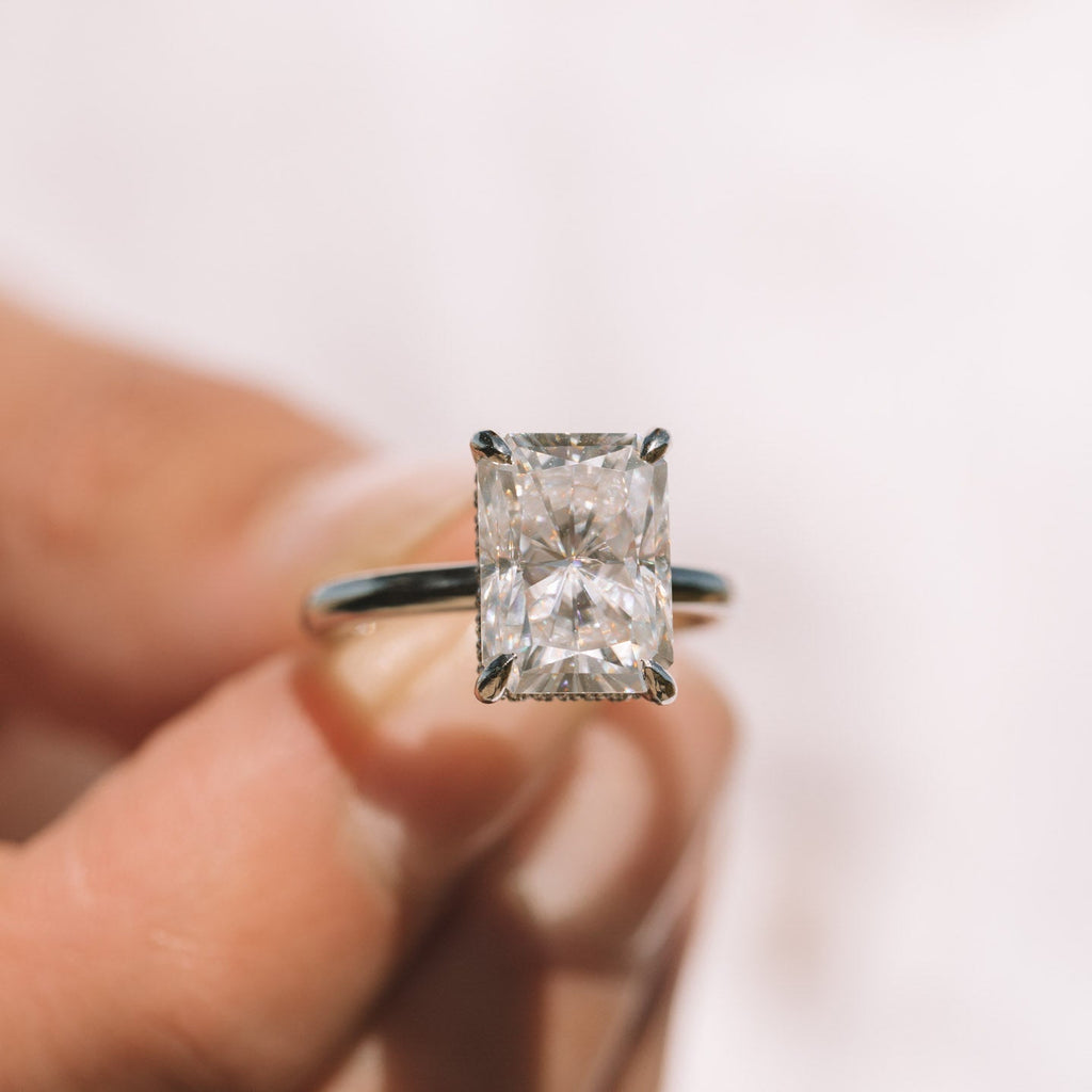 1.67 CT Radiant Cut Moissanite Hidden Halo Engagement Ring