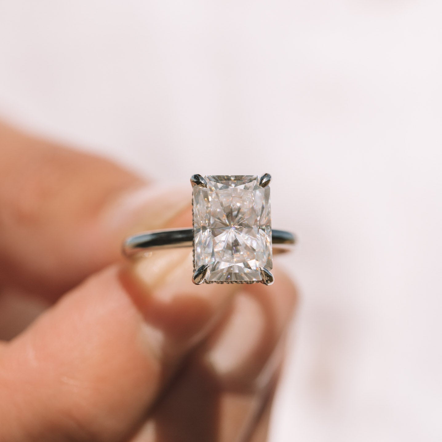 1.67 CT Radiant Cut Moissanite Hidden Halo Engagement Ring