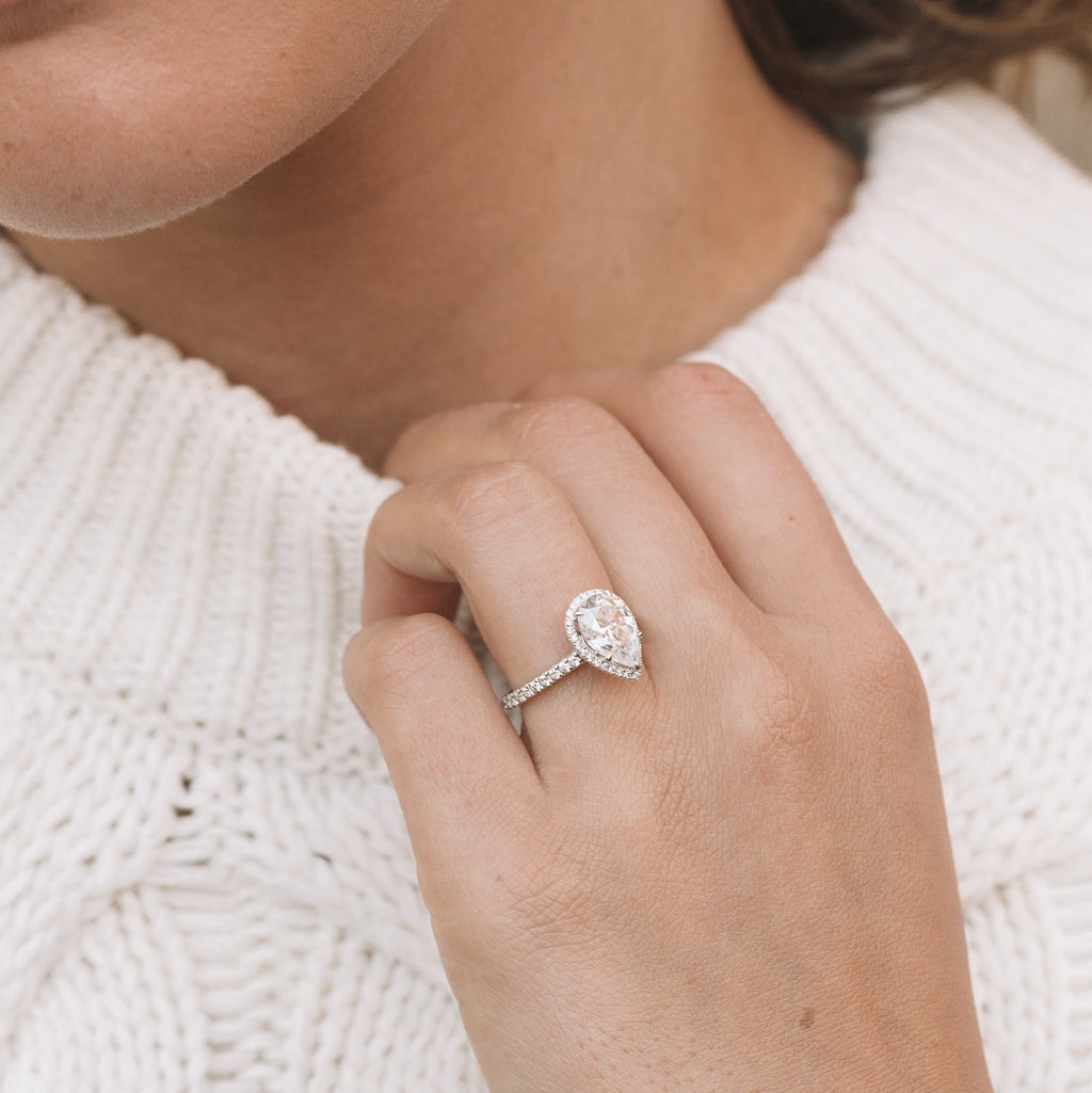 1.93 CT Pear Cut Moissanite Halo Engagement Ring