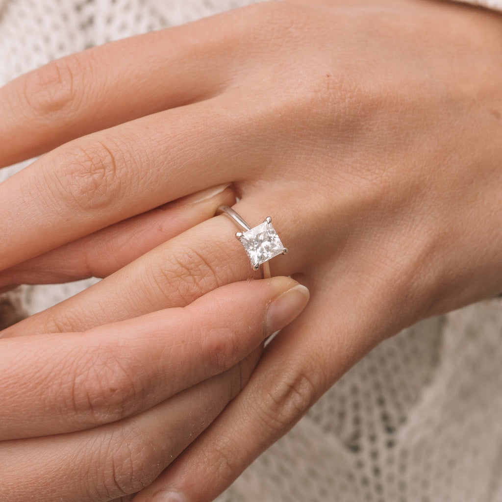 1.90 CT Princess Cut Hidden Halo Moissanite Engagement Ring