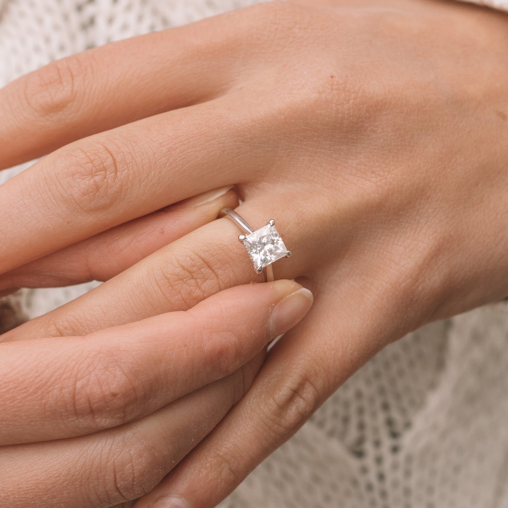 1.90 CT Princess Cut Hidden Halo Moissanite Engagement Ring
